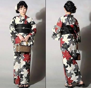 Amazon.co.jp: 大人浴衣百合赤黒フリーサイズモノトーン